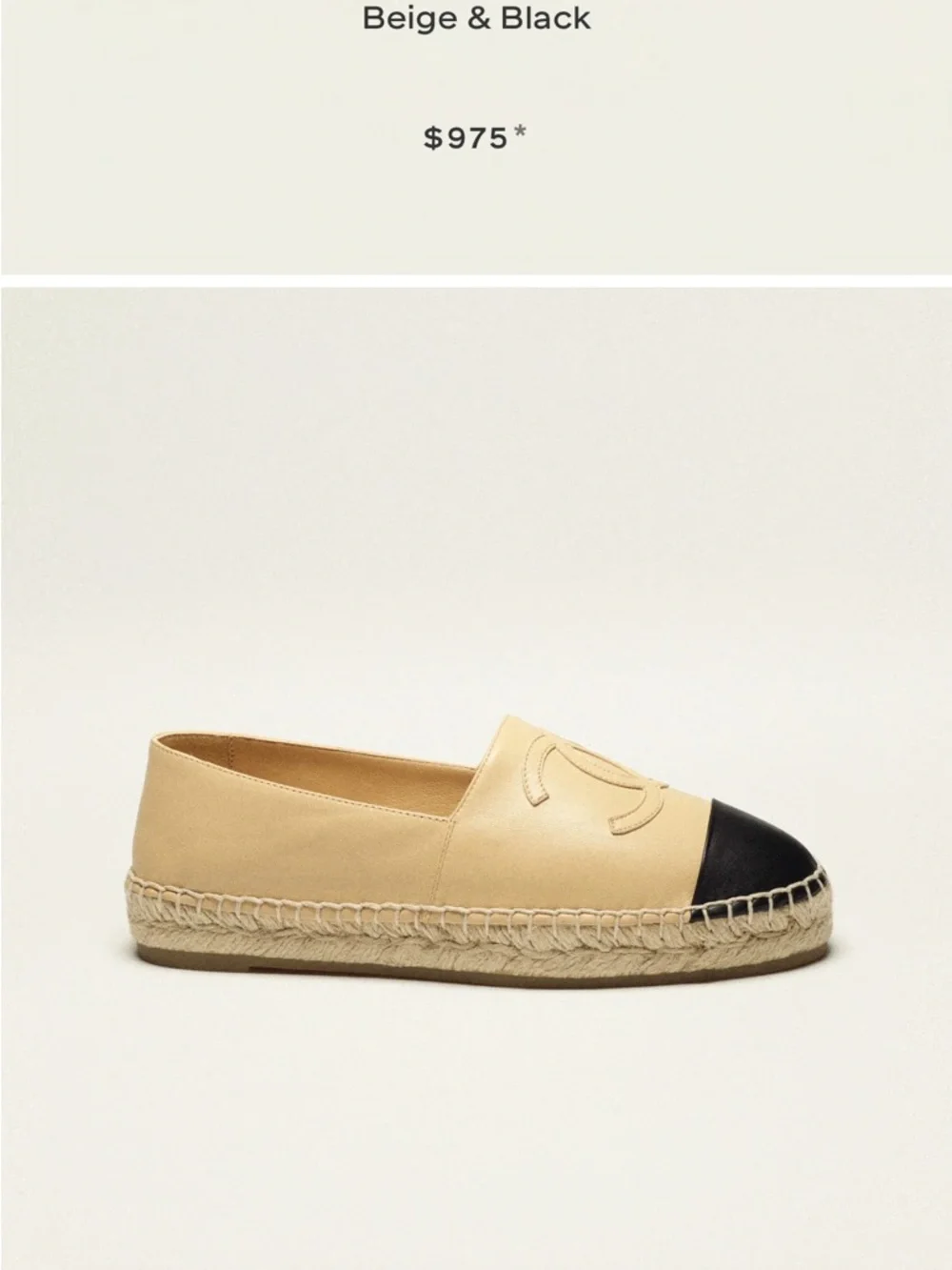 CHANEL Beige Leather Espadrille with Black Cap Toe new no box - Brand new - Picture 4 of 12